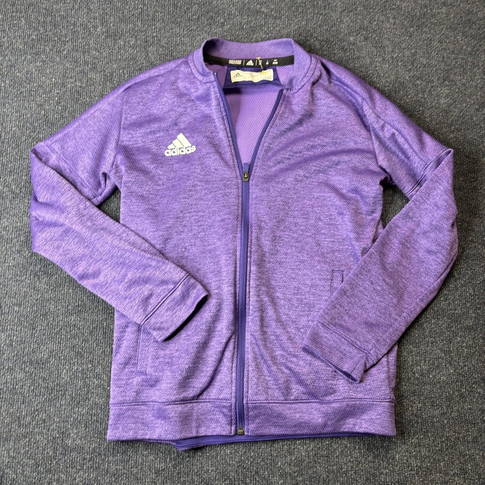 Adidas Track Jacket Kids Medium Purple Full Zip Knit Athletic Flecked Training